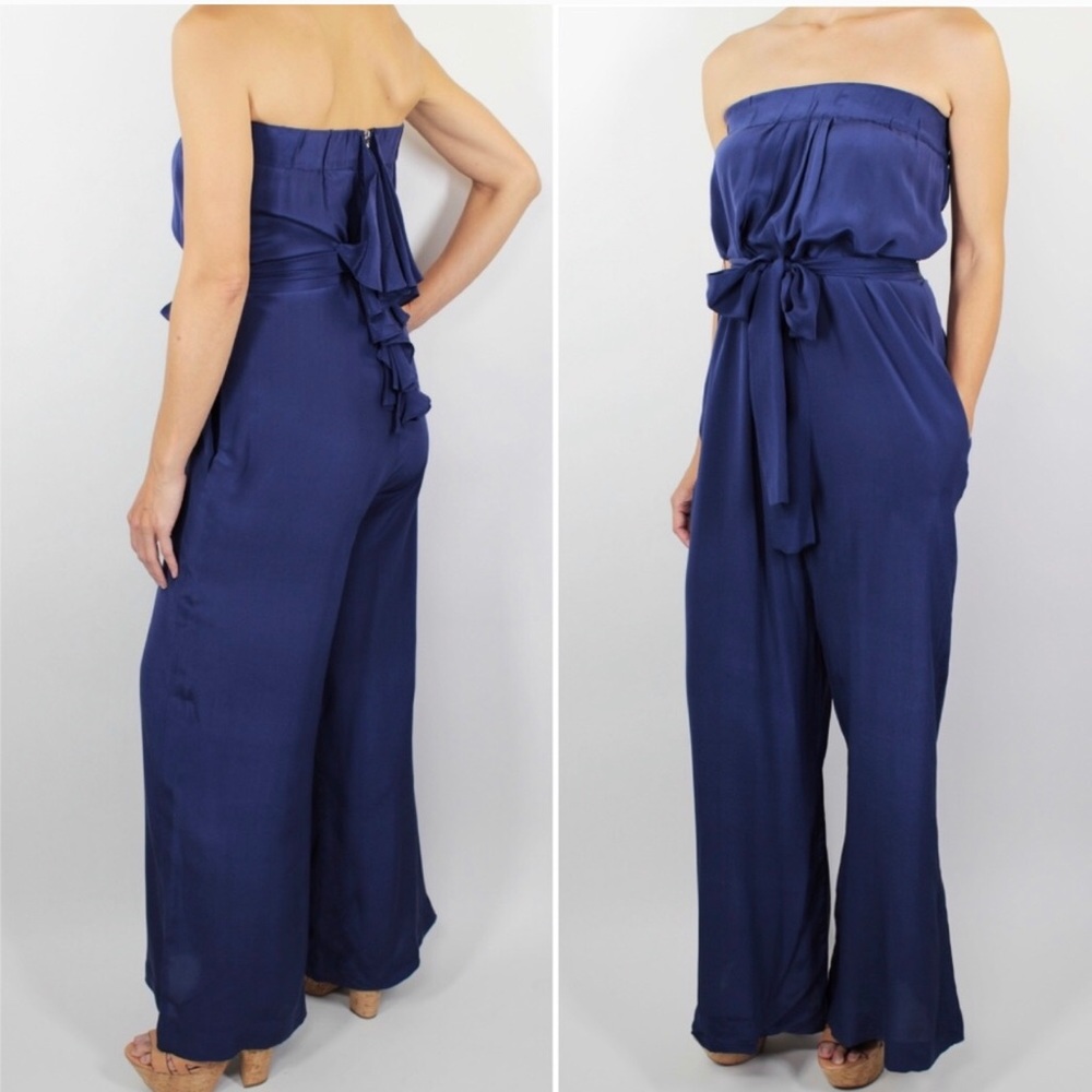 Silk Strapless Blouson Ruffle Bow Jumpsuit - Picture 2 of 6